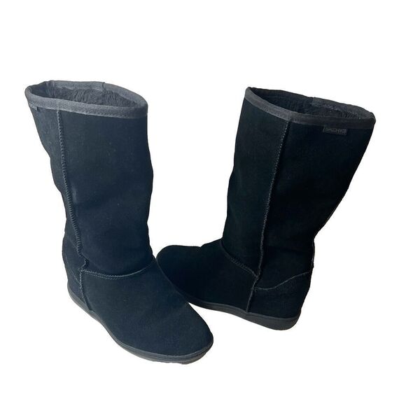 SKCH+3 Skechers Womens Sz 6 Black Suede Pull On Hidden Wedge Comfort Casual Boot - Picture 1 of 11
